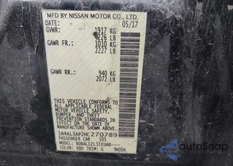 2017 Nissan Altima 2.5 Sv from USA, damaged, VIN 1N4AL3AP2HC270789